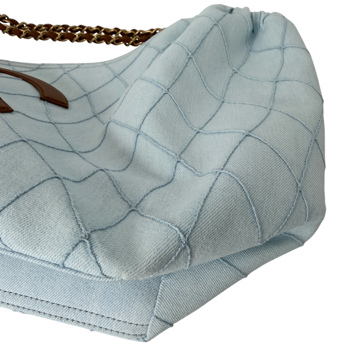 Chanel Small Shopping Bag Denim Hellblau Braun Gold Coco Beach Chanel