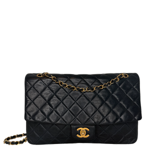 Chanel Classic Single Flap Medium Marineblauw Lamsleer