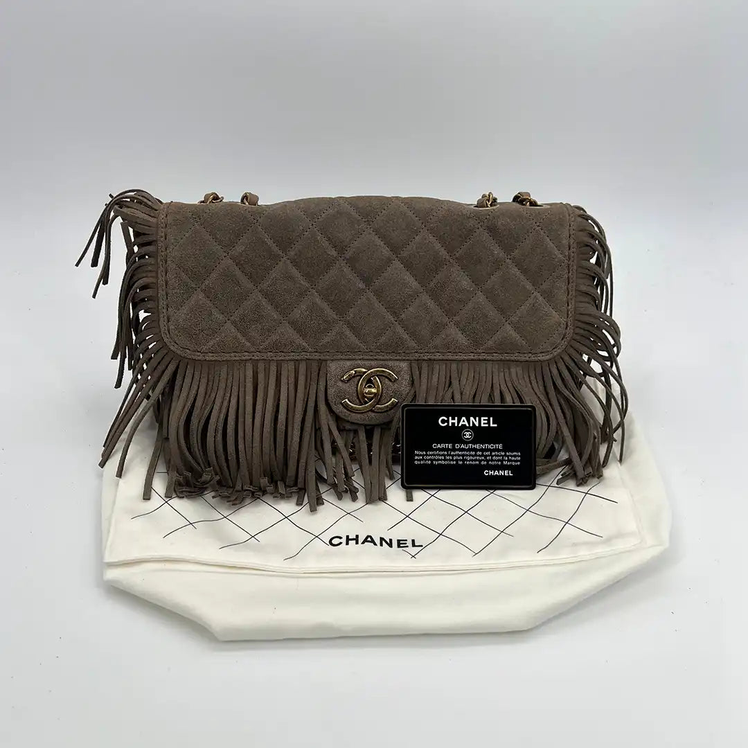 Chanel Timeless Paris-Dallas Fringe Timeless Flap Bag Lammleder grau/taupe  / neuwertig Chanel