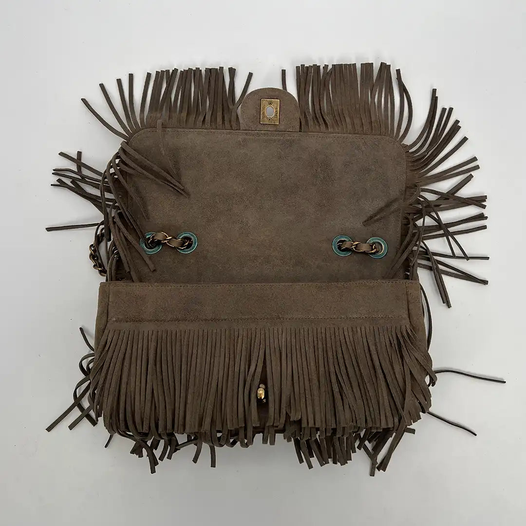 Chanel Timeless Paris-Dallas Fringe Timeless Flap Bag Lammleder grau/taupe  / neuwertig Chanel
