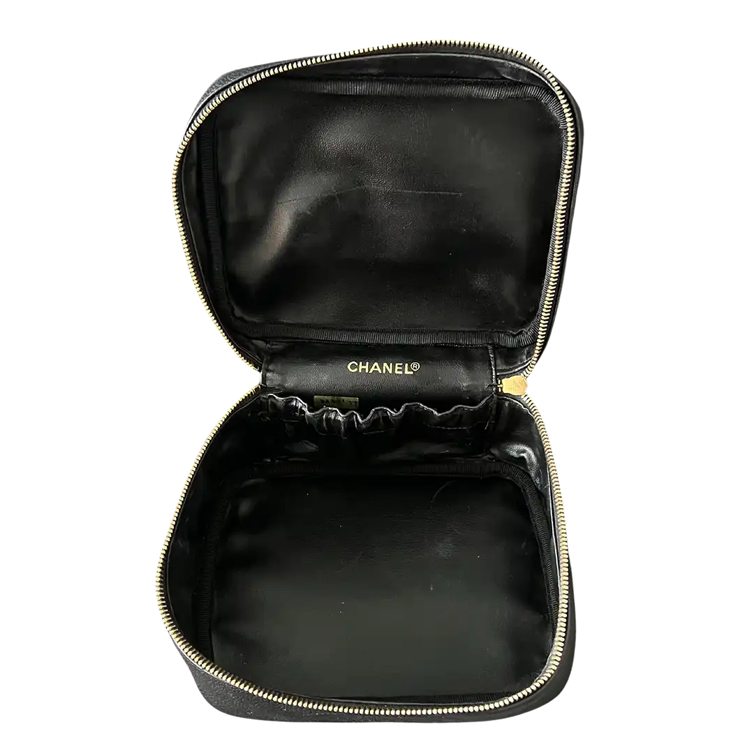 Chanel Nécéssaire Beautycase Schwarz Kaviar Leder Vintage / gut Chanel