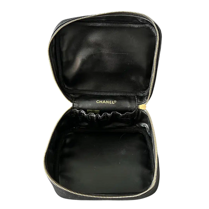 Chanel Nécéssaire Beautycase Schwarz Kaviar Leder Vintage / gut Chanel