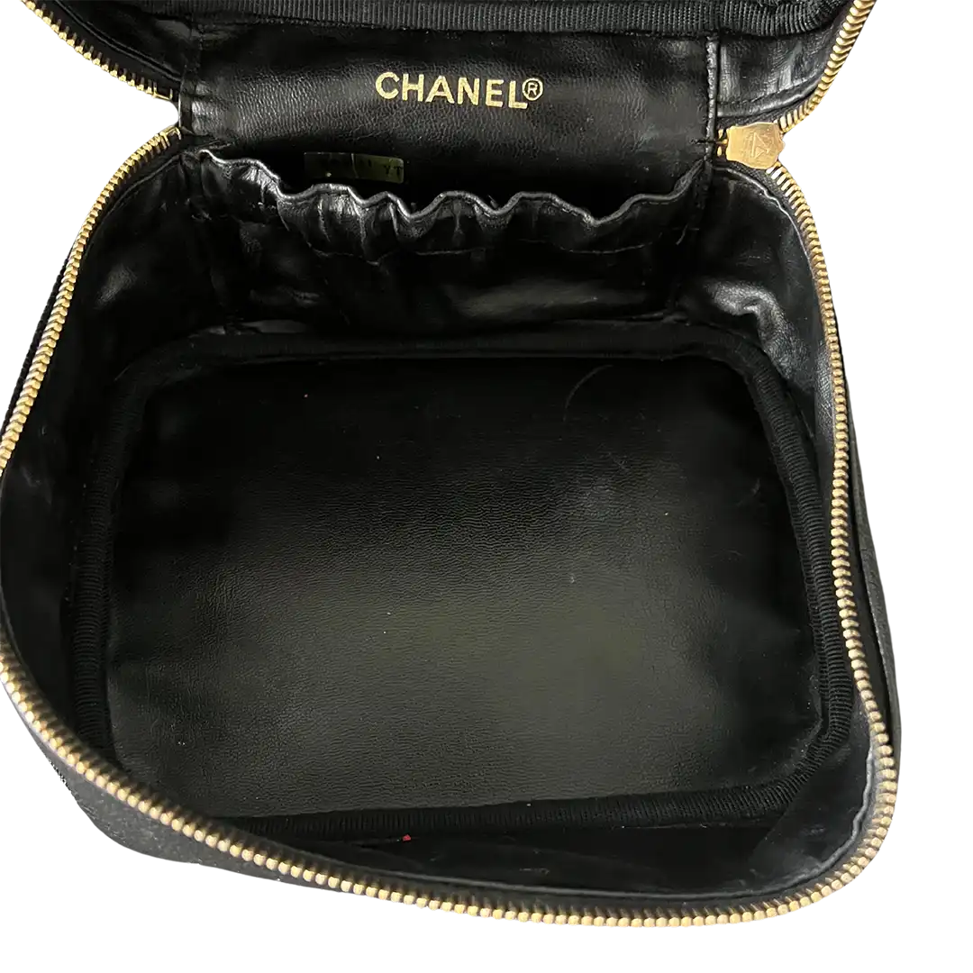 Chanel Nécéssaire Beautycase Schwarz Kaviar Leder Vintage / gut Chanel