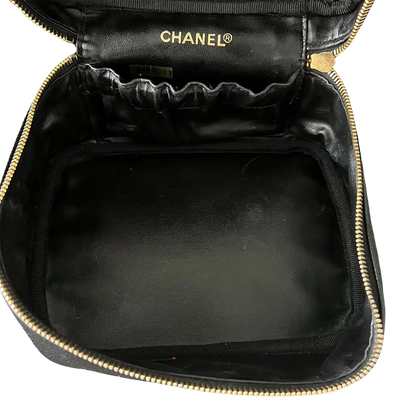 Chanel Nécéssaire Beautycase Schwarz Kaviar Leder Vintage / gut Chanel