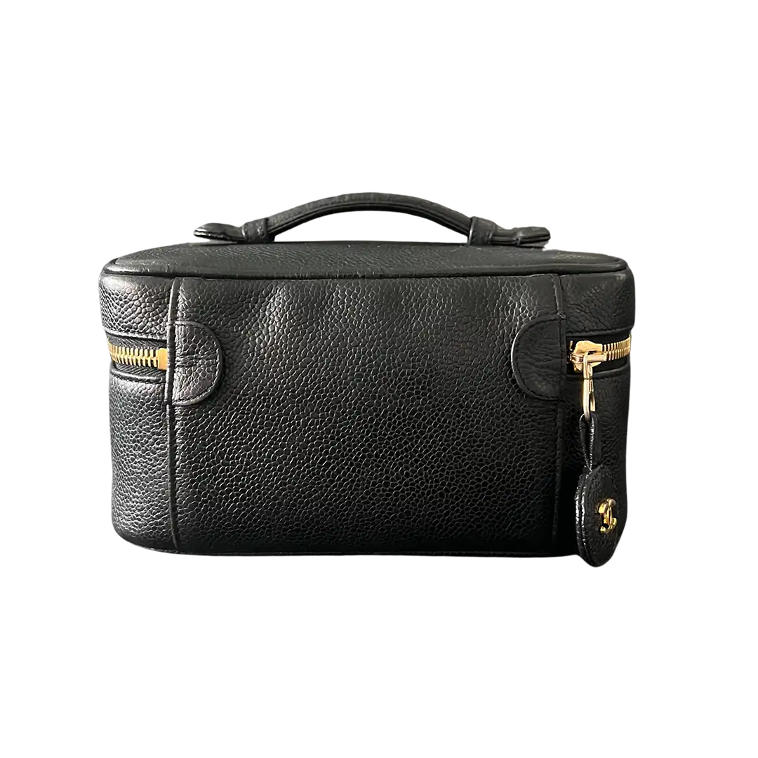 Chanel Nécéssaire Beautycase Schwarz Kaviar Leder Vintage / gut Chanel