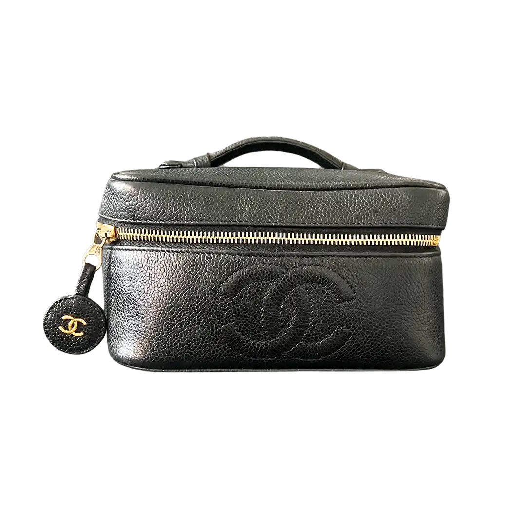 Chanel Nécéssaire Beautycase Schwarz Kaviar Leder Vintage / gut Chanel