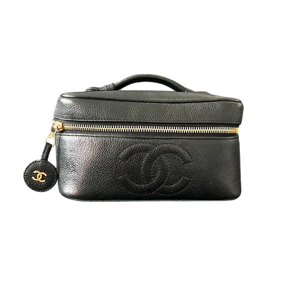 Chanel Nécéssaire Beautycase Schwarz Kaviar Leder Vintage / gut Chanel