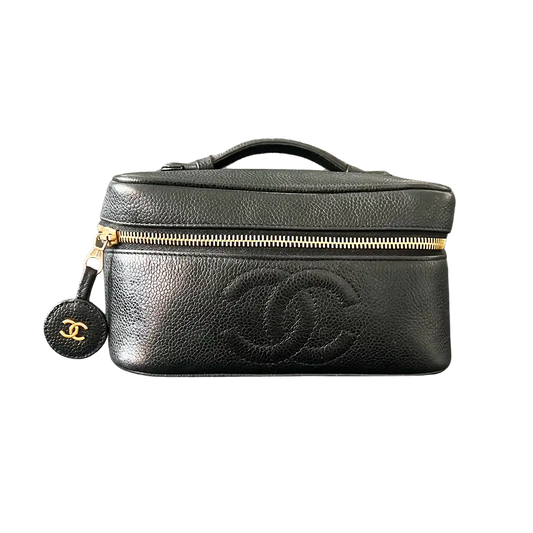 Chanel Nécéssaire Beautycase Schwarz Kaviar Leder Vintage / gut Chanel