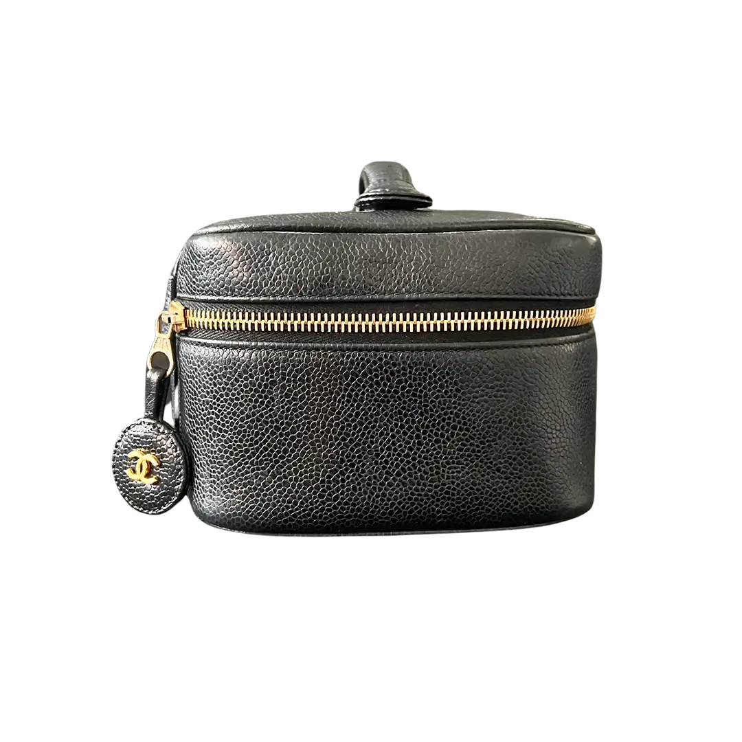 Chanel Nécéssaire Beautycase Schwarz Kaviar Leder Vintage / gut Chanel