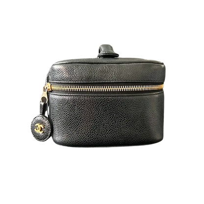 Chanel Nécéssaire Beautycase Schwarz Kaviar Leder Vintage / gut Chanel
