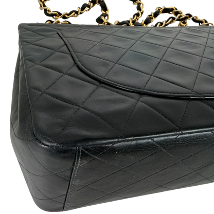 Chanel Vintage Jumbo XL Single Flap Bag Lambskin Black Gold