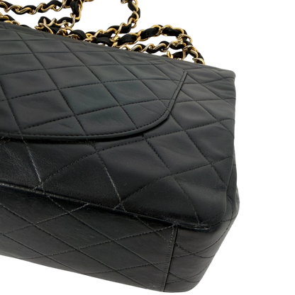 Chanel Vintage Jumbo XL Single Flap Bag Lambskin Black Gold