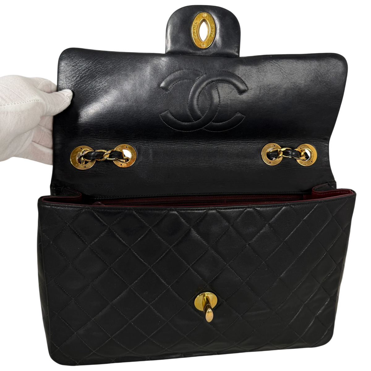 Chanel Vintage Jumbo XL Single Flap Bag Lambskin Black Gold