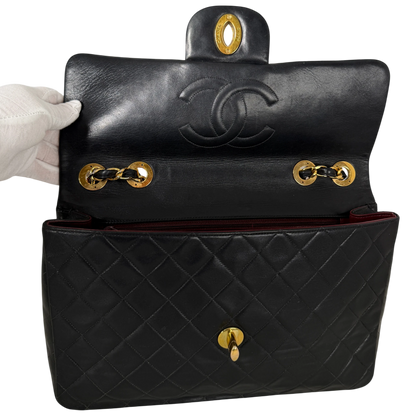 Chanel Vintage Jumbo XL Single Flap Bag Lambskin Black Gold
