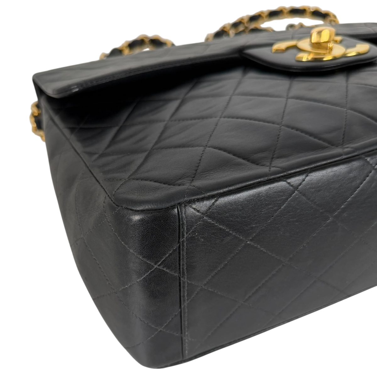 Chanel Vintage Jumbo XL Single Flap Bag Lambskin Black Gold