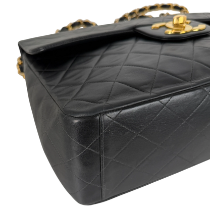 Chanel Vintage Jumbo XL Single Flap Bag Lambskin Black Gold