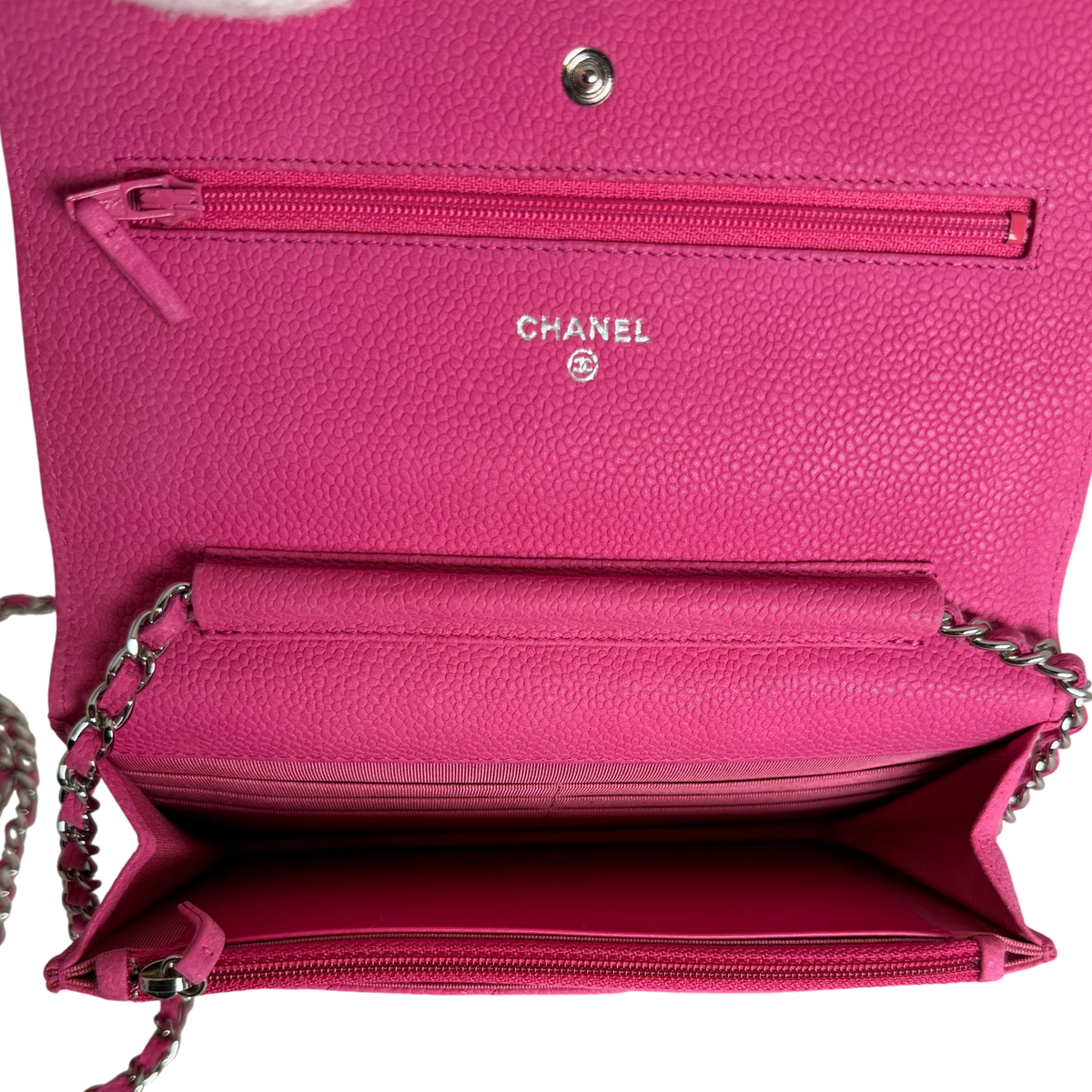 Chanel Classic Wallet on Chain WOC Caviar Pink Fuchsia Silber – Ansicht 10