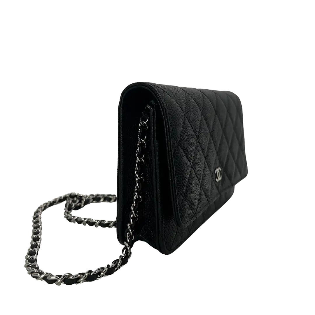 Chanel Wallet on Chain Bag Kaviar Leder schwarz silber Hardware / neuwertig Chanel