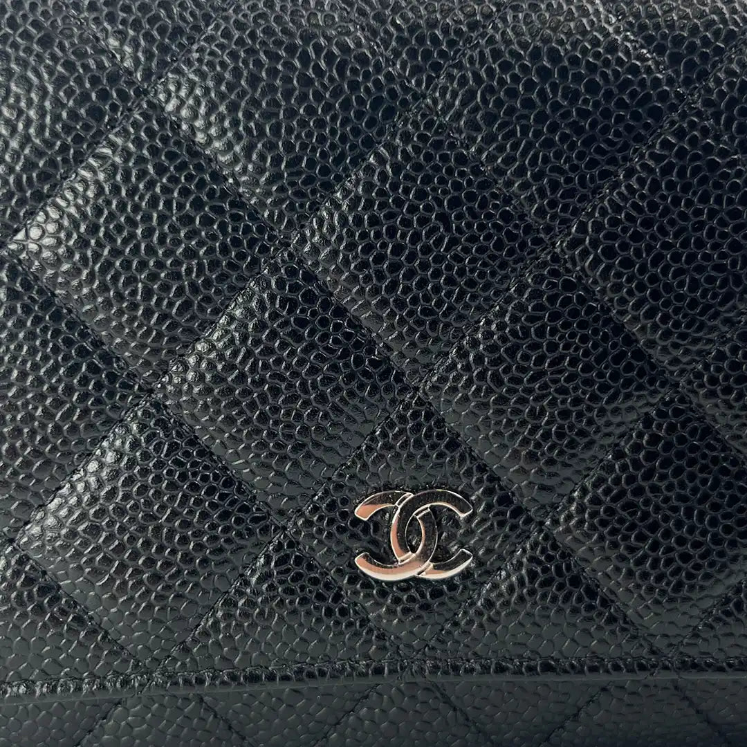 Chanel Wallet on Chain Bag Kaviar Leder schwarz silber Hardware / neuwertig Chanel