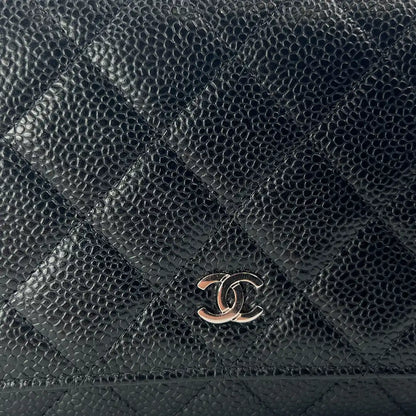 Chanel Wallet on Chain Bag Kaviar Leder schwarz silber Hardware / neuwertig Chanel