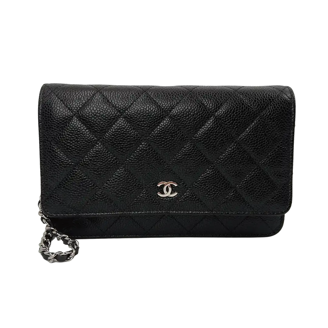 Chanel Wallet on Chain Bag Kaviar Leder schwarz silber Hardware / neuwertig Chanel