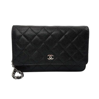 Chanel Wallet on Chain Bag Kaviar Leder schwarz silber Hardware / neuwertig Chanel