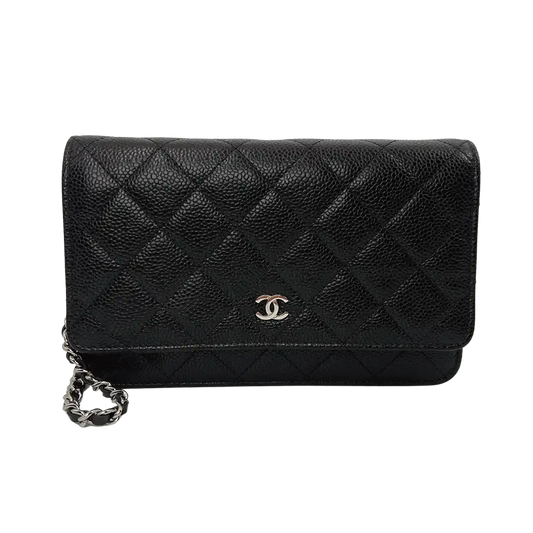 Chanel Wallet on Chain Bag Kaviar Leder schwarz silber Hardware / neuwertig Chanel