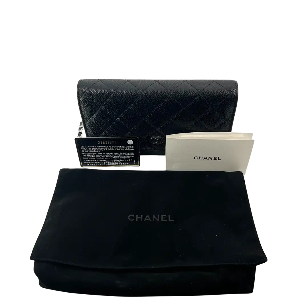 Chanel Wallet on Chain Bag Kaviar Leder schwarz silber Hardware / neuwertig Chanel