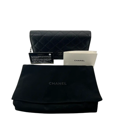 Chanel Wallet on Chain Bag Kaviar Leder schwarz silber Hardware / neuwertig Chanel