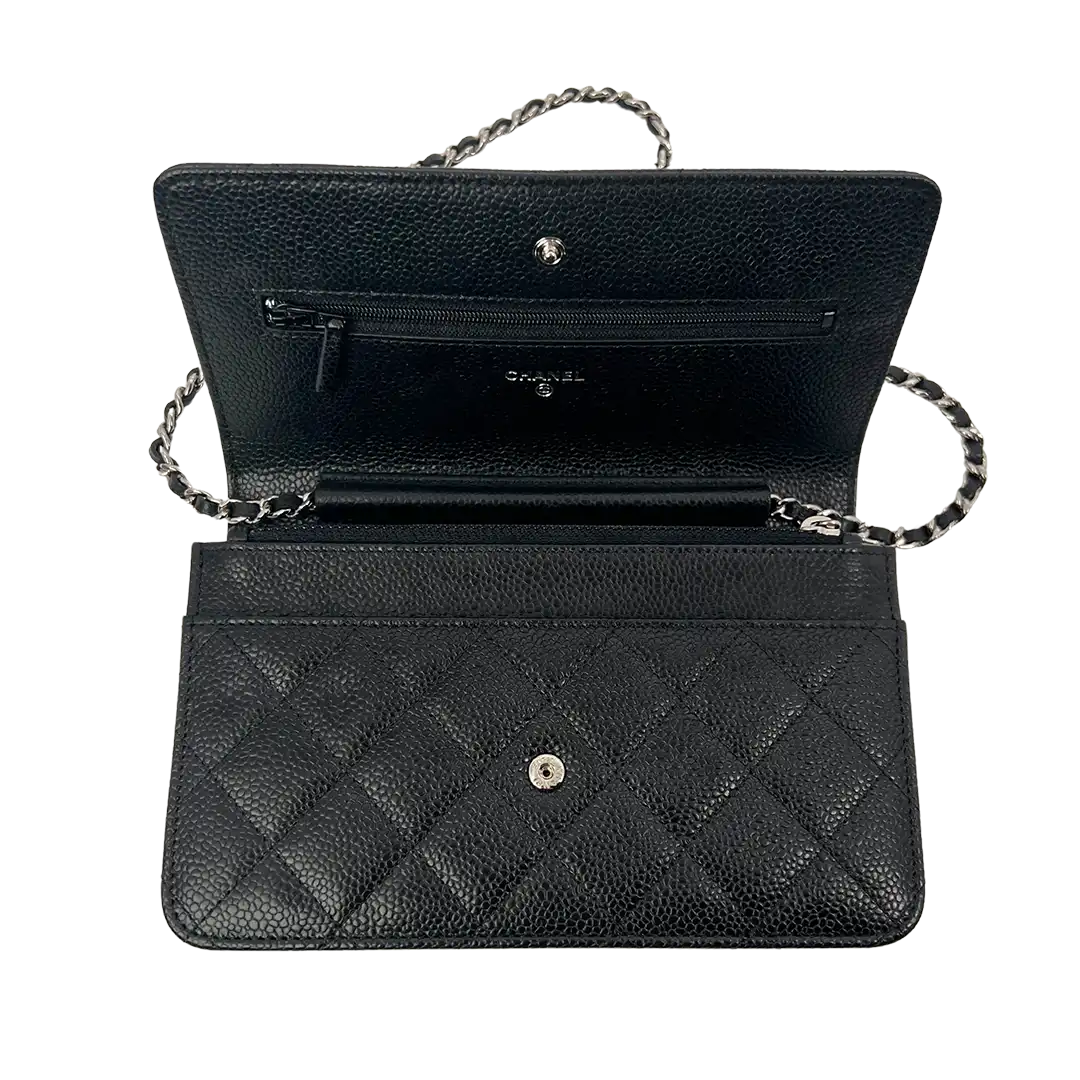 Chanel Wallet on Chain Bag Kaviar Leder schwarz silber Hardware / neuwertig Chanel