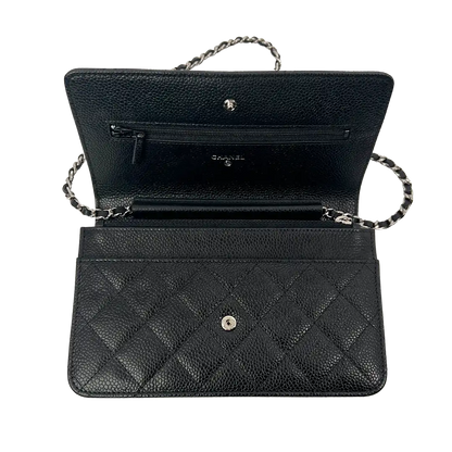 Chanel Wallet on Chain Bag Kaviar Leder schwarz silber Hardware / neuwertig Chanel
