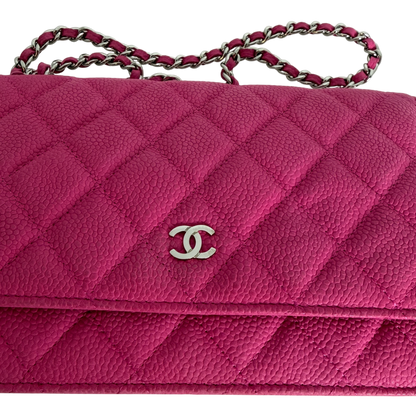 Chanel Classic Wallet on Chain WOC Caviar Pink Fuchsia Silber – Ansicht 7