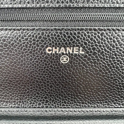 Chanel Wallet on Chain Bag Kaviar Leder schwarz silber Hardware / neuwertig Chanel