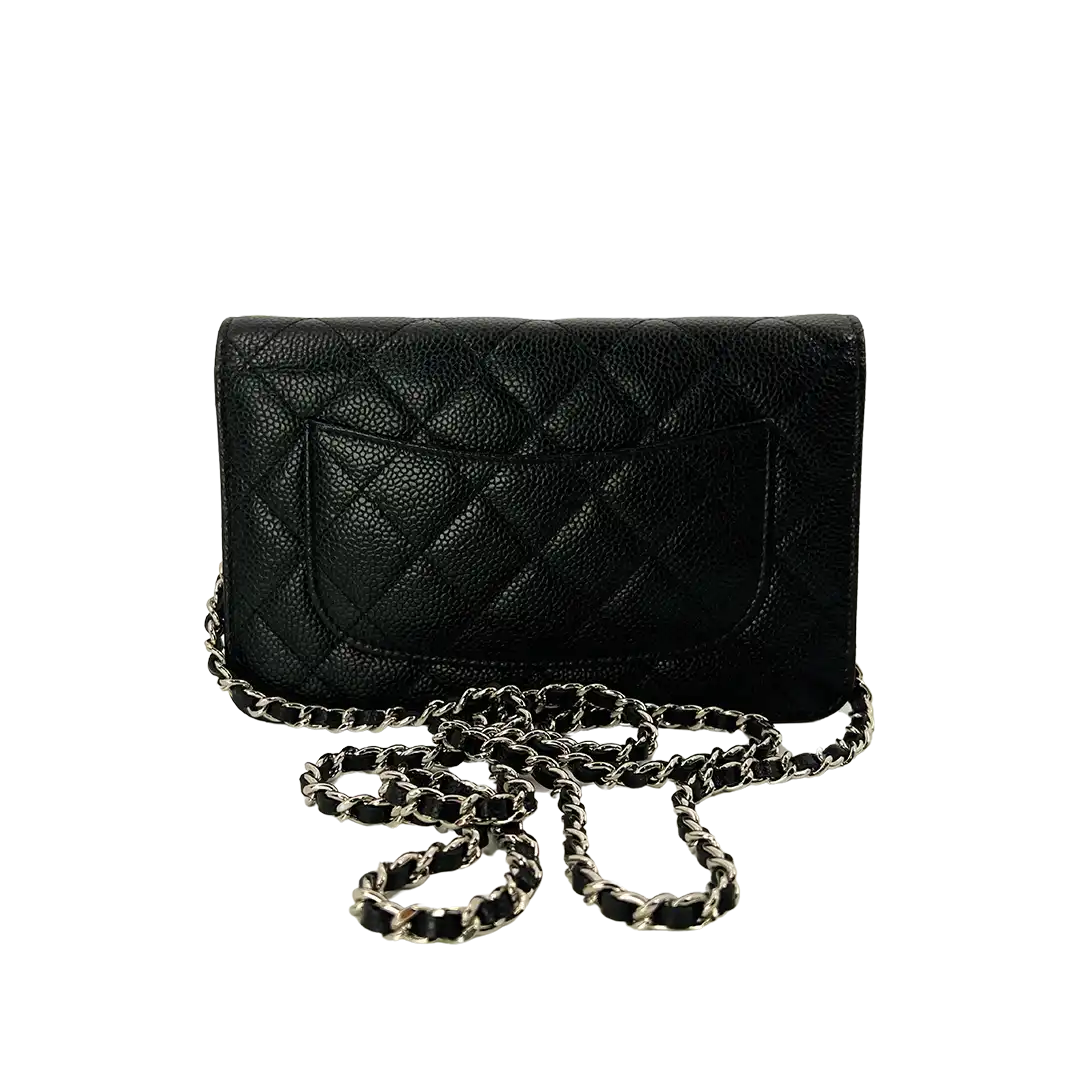 Chanel Wallet on Chain Bag Kaviar Leder schwarz silber Hardware / neuwertig Chanel