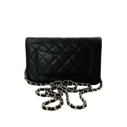 Chanel Wallet on Chain Bag Kaviar Leder schwarz silber Hardware / neuwertig Chanel