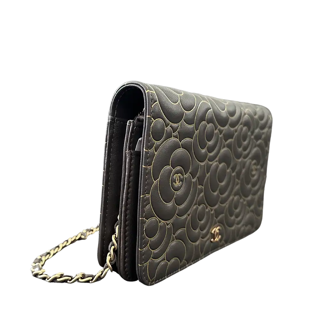 Chanel Wallet on Chain Lammleder dunkelgrau goldene Hardware Fullset / neuwertig Chanel