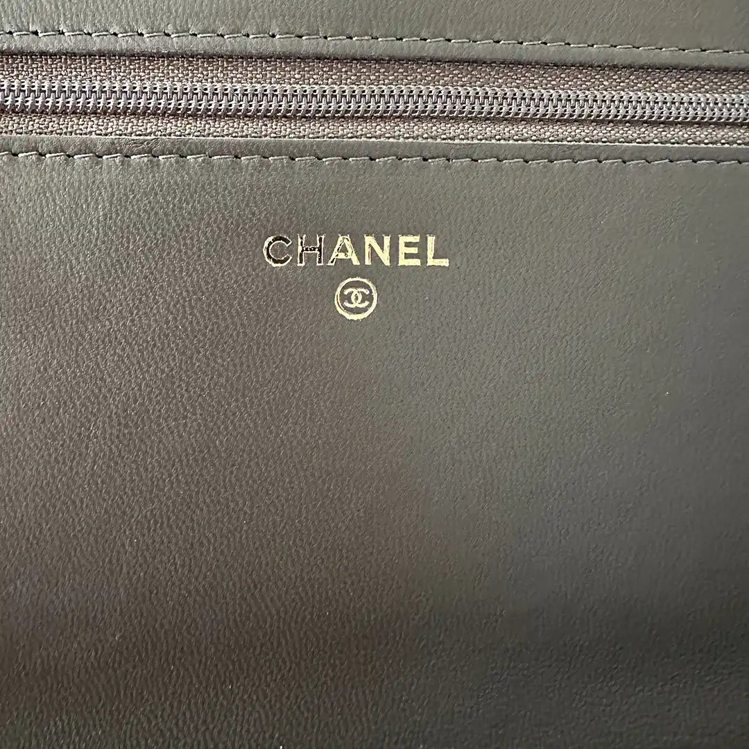Chanel Wallet on Chain Lammleder dunkelgrau goldene Hardware Fullset / neuwertig Chanel