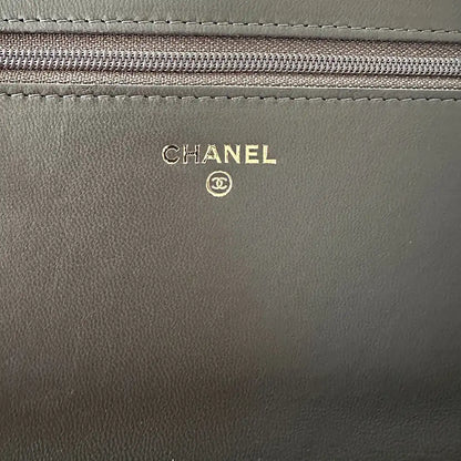 Chanel Wallet on Chain Lammleder dunkelgrau goldene Hardware Fullset / neuwertig Chanel