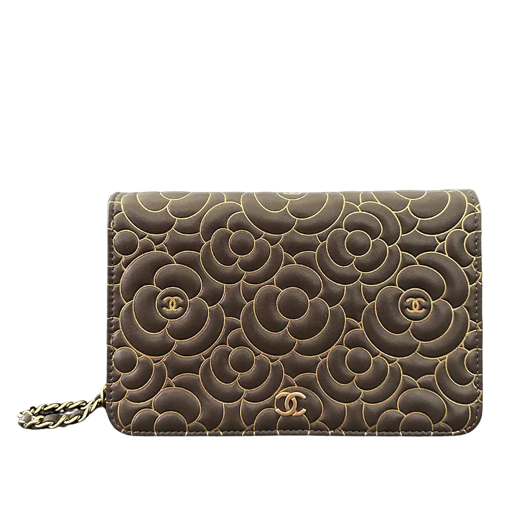 Chanel Wallet on Chain Lammleder dunkelgrau goldene Hardware Fullset / neuwertig Chanel