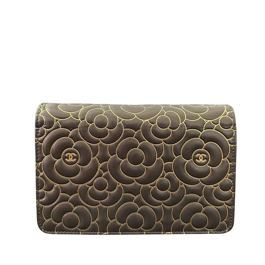 Chanel Wallet on Chain Lammleder dunkelgrau goldene Hardware Fullset / neuwertig Chanel