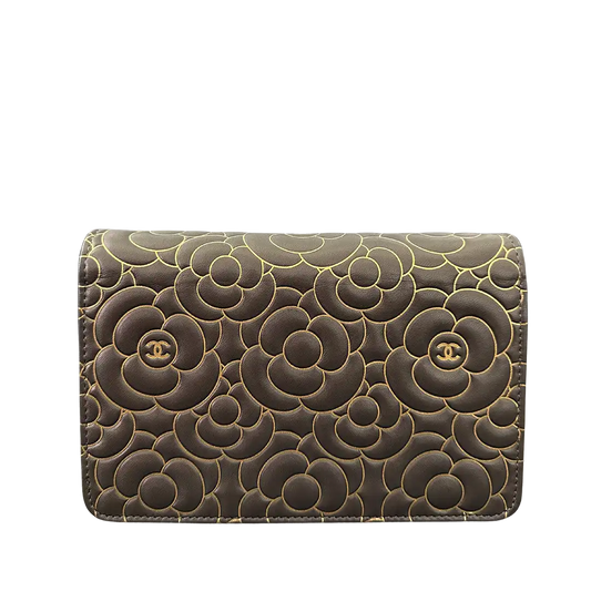 Chanel Wallet on Chain Lammleder dunkelgrau goldene Hardware Fullset / neuwertig Chanel