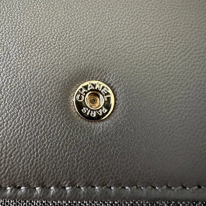 Chanel Wallet on Chain Lammleder dunkelgrau goldene Hardware Fullset / neuwertig Chanel