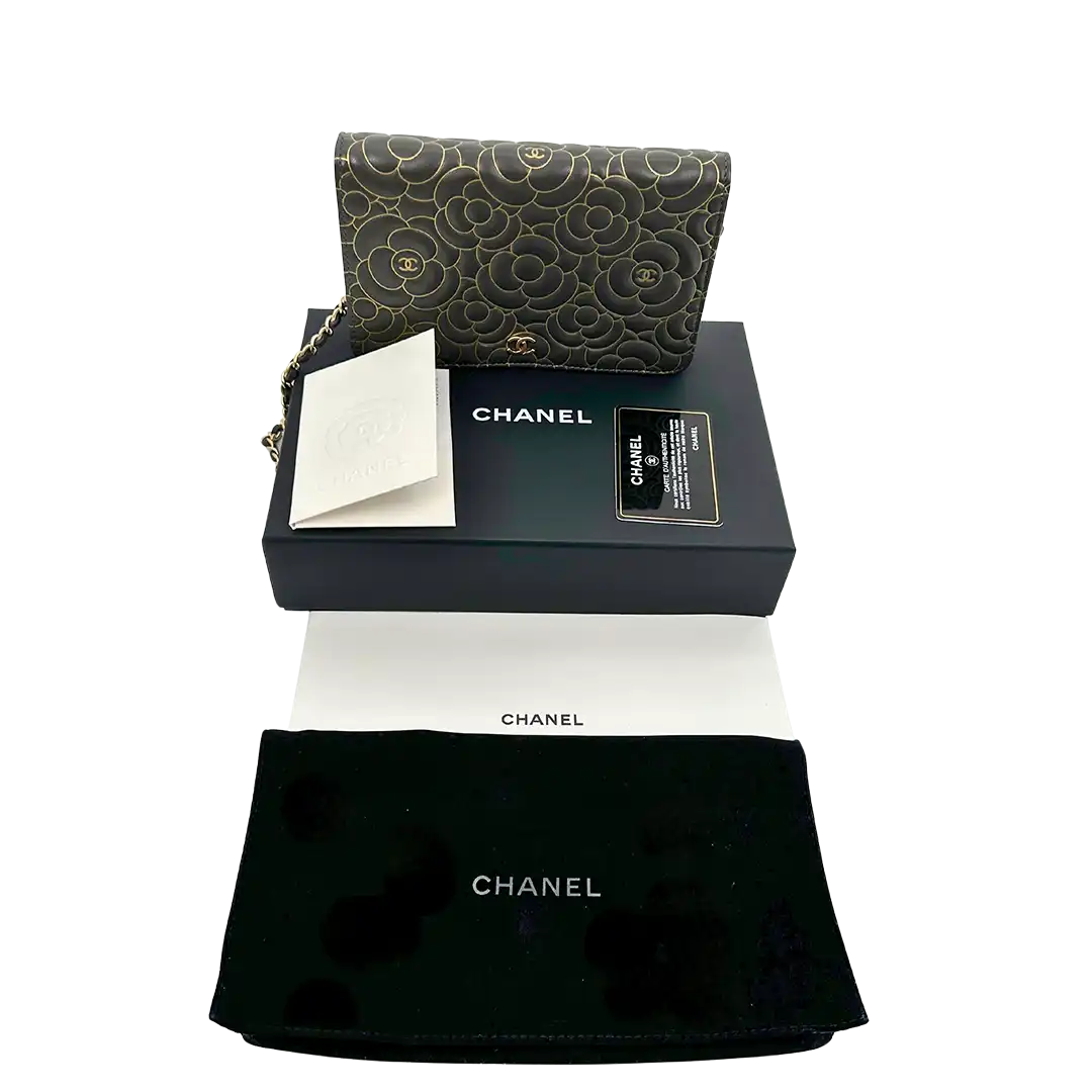 Chanel Wallet on Chain Lammleder dunkelgrau goldene Hardware Fullset / neuwertig Chanel