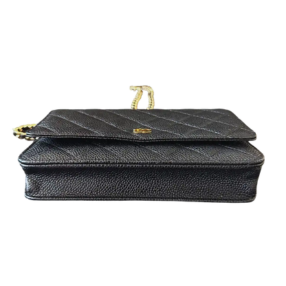 Chanel Wallet on Chain Bag Kaviar Leder schwarz goldene Hardware / neuwertig Chanel