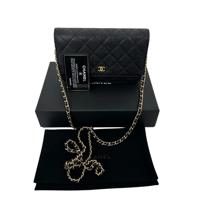 Chanel Wallet on Chain Bag Kaviar Leder schwarz goldene Hardware / neuwertig Chanel
