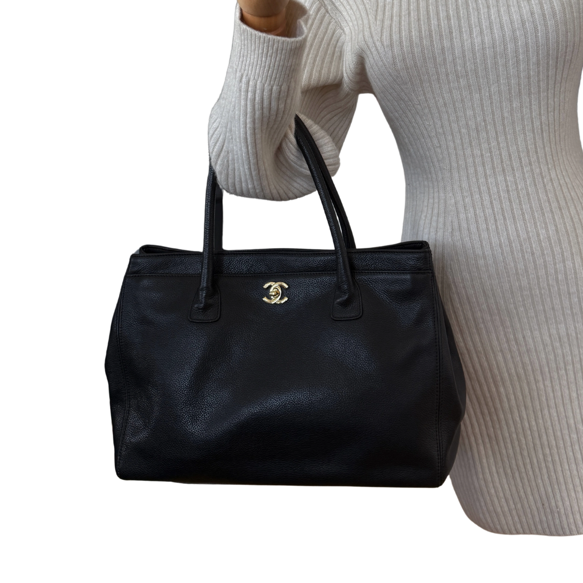 Chanel Executive Cerf Tote Bag Schwarz / sehr gut Chanel