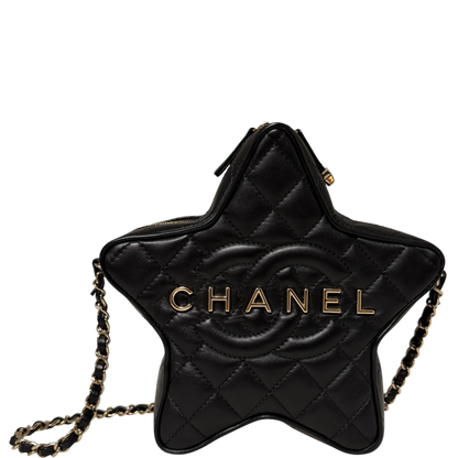 Chanel Walk of Fame Star Bag schwarz Lammleder Fullset, neuwertig
