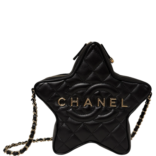Chanel Walk of Fame Star Bag schwarz Lammleder Fullset, neuwertig
