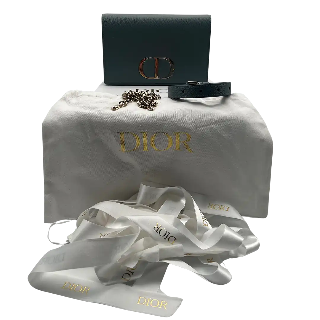 Christian Dior SLG 30 Montaigne 2 in 1 Pouch Kalbsleder wolkenblau / sehr gut Echtheitscheck