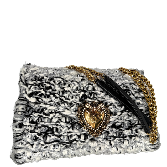 Dolce & Gabbana Große Schultertasche Devotion aus Strickgewebe Grau Fullset / neuwertig Dolce & Gabbana